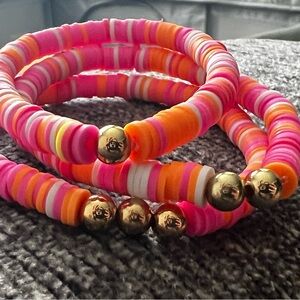 3 Set Colorful Beaded Bracelets with Gold Accents